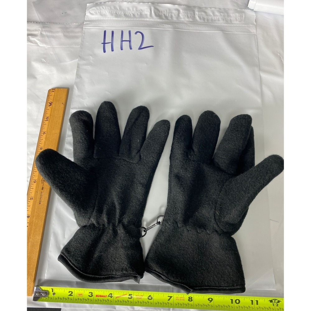 Black Fleece Gloves Adult One Size Winter Thermal Polyester Unisex‎ Clip Pair